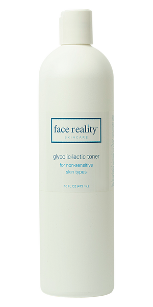 White bottle of Glycolic-Lactic Toner for non-sensitive skin types 16 oz backbar